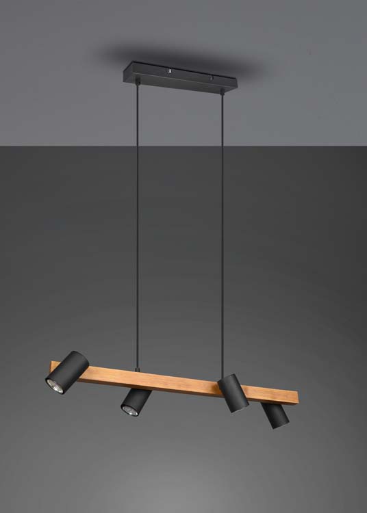 Hanglamp Marlie Zwart/Hout 4xGU10