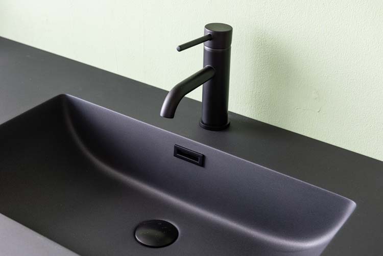 Meuble de salle de bain Soetkin noyer 2 tiroirs 1400 mm lavabo noir