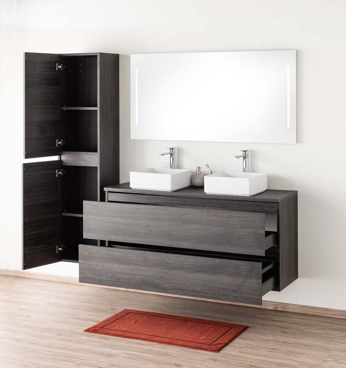 Meuble de salle de bain Dotan chêne foncé 1400 mm tablette en saillie melamine