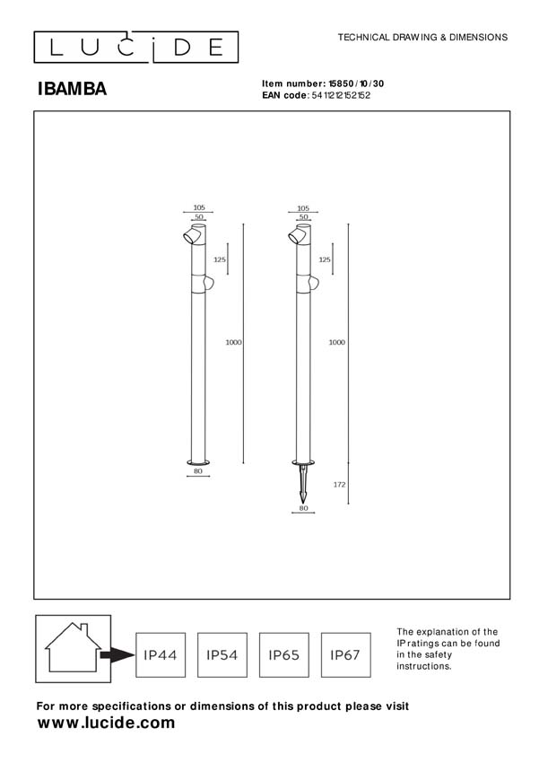 Lucide IBAMBA - Borne extérieur - LED - 2x6W 3000K - IP65 - Noir