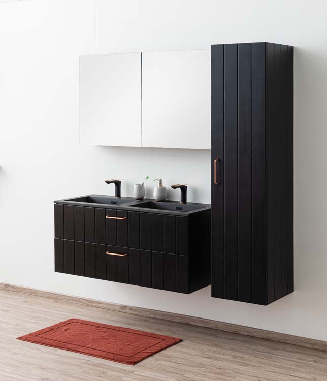 Meuble de salle de bain Jesper noir mat 1200 mm avec poignée cuivre