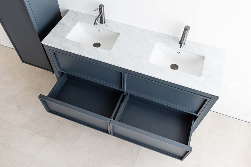 Meuble de salle de bain Fara anthracite 1400 mm double lavabo Carrara