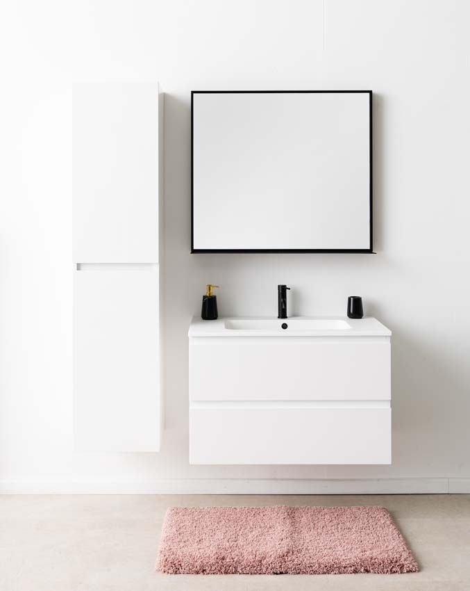 Meuble de salle de bain Tibo gris 900 mm lavabo blanc mat