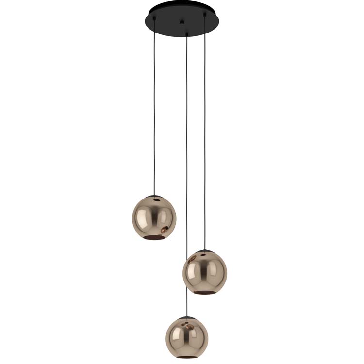 Lampe suspendue 3 boules noir-cuivre E27