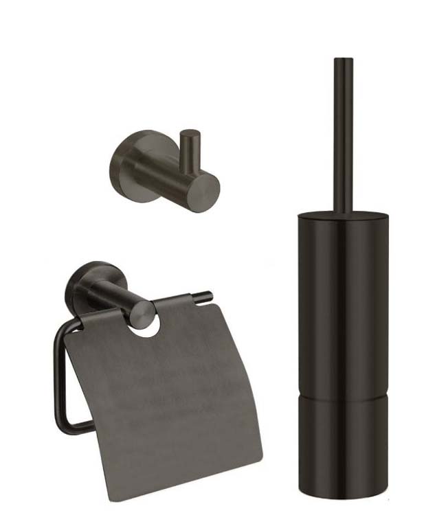 Accessoire-set wc-borstel + rolhouder + haak gunmetal