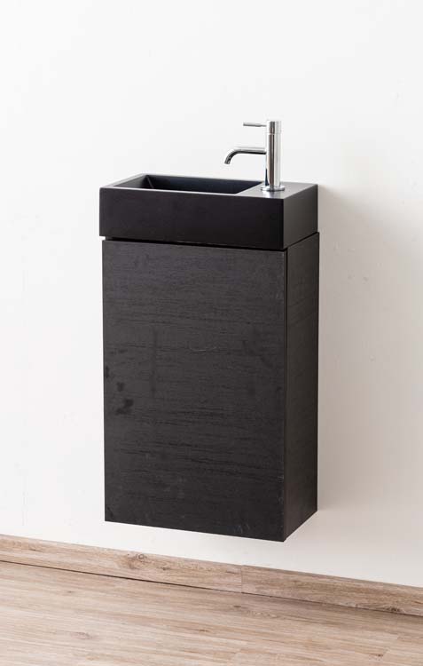 Armoire colonne Plato noir grain de bois 40 x 19,8 x 60 cm lavabo noir