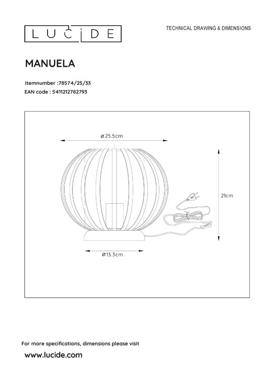 Lucide MANUELA - Lampe de table - Ø 25,5 cm - 1xE27 - Vert