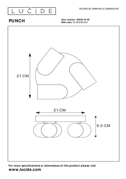 Lucide PUNCH - Plafondspot - Ø 21 cm - 3xGU10 - Zwart