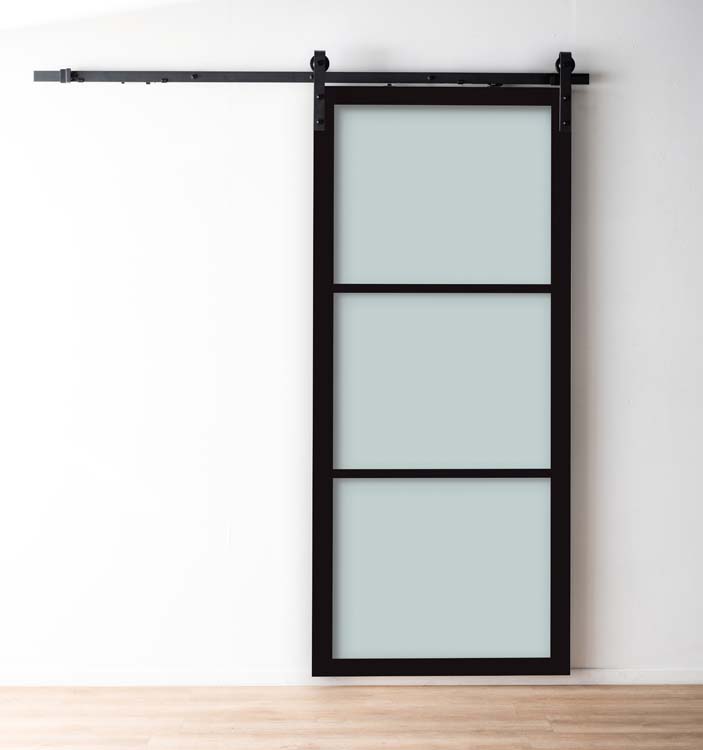 Porte coulissante steellook black clair+rail robust noir 93x211.5cm