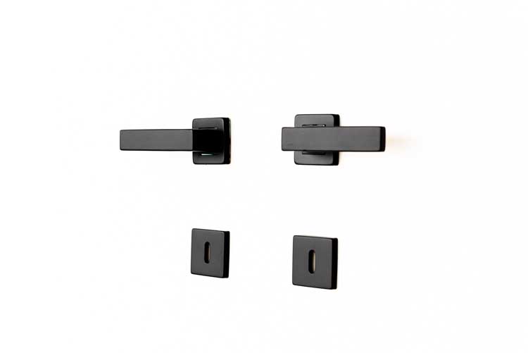 Deurklink Felipe zwart mat vierkant recht - complete set