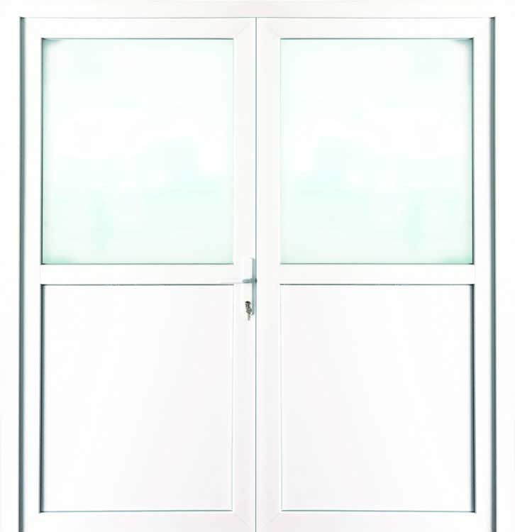 Porte extérieure pvc blanche/blanche double demi-vitrée D SUR MESURE