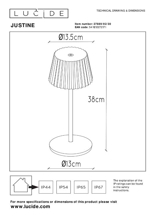 Lucide JUSTINE - Tafellamp Buiten - LED Dimb. - 1x2W 2700K - IP54 - Met contact oplaadplatforrm - Zwart