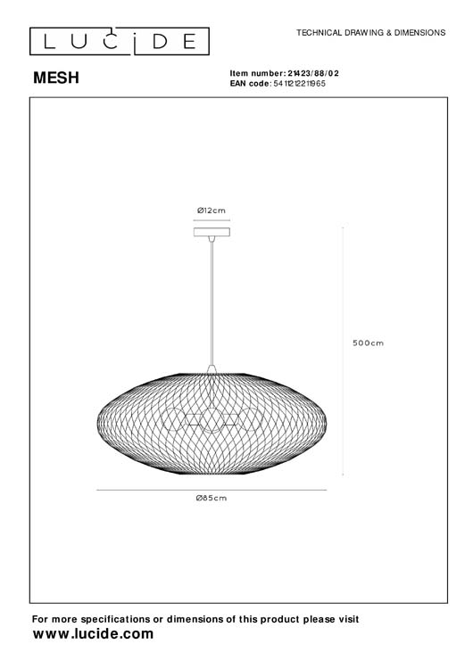 Lucide MESH - Suspension - Ø 88 cm - 3xE27 - Or Mat / Laiton