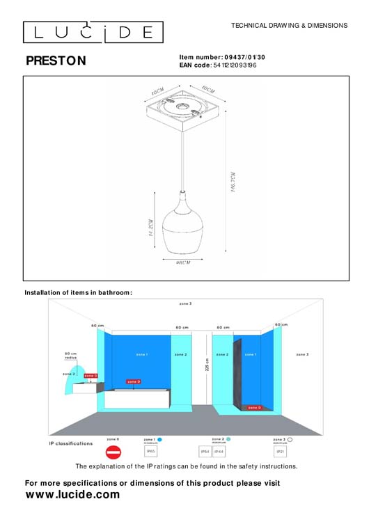 Lucide PRESTON - Hanglamp Badkamer - Ø 10 cm - 1xGU10 - IP44 - Zwart