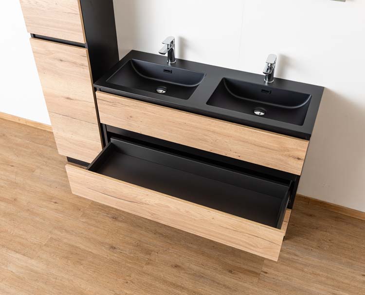 Meuble salle de bain Dotan noir/chêne 1200mm debout 2 lavabos noir