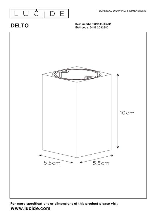 Spot plafond carré - LED Dim to warm - 1x5W 3000K/2200K - GU10 - Blanc