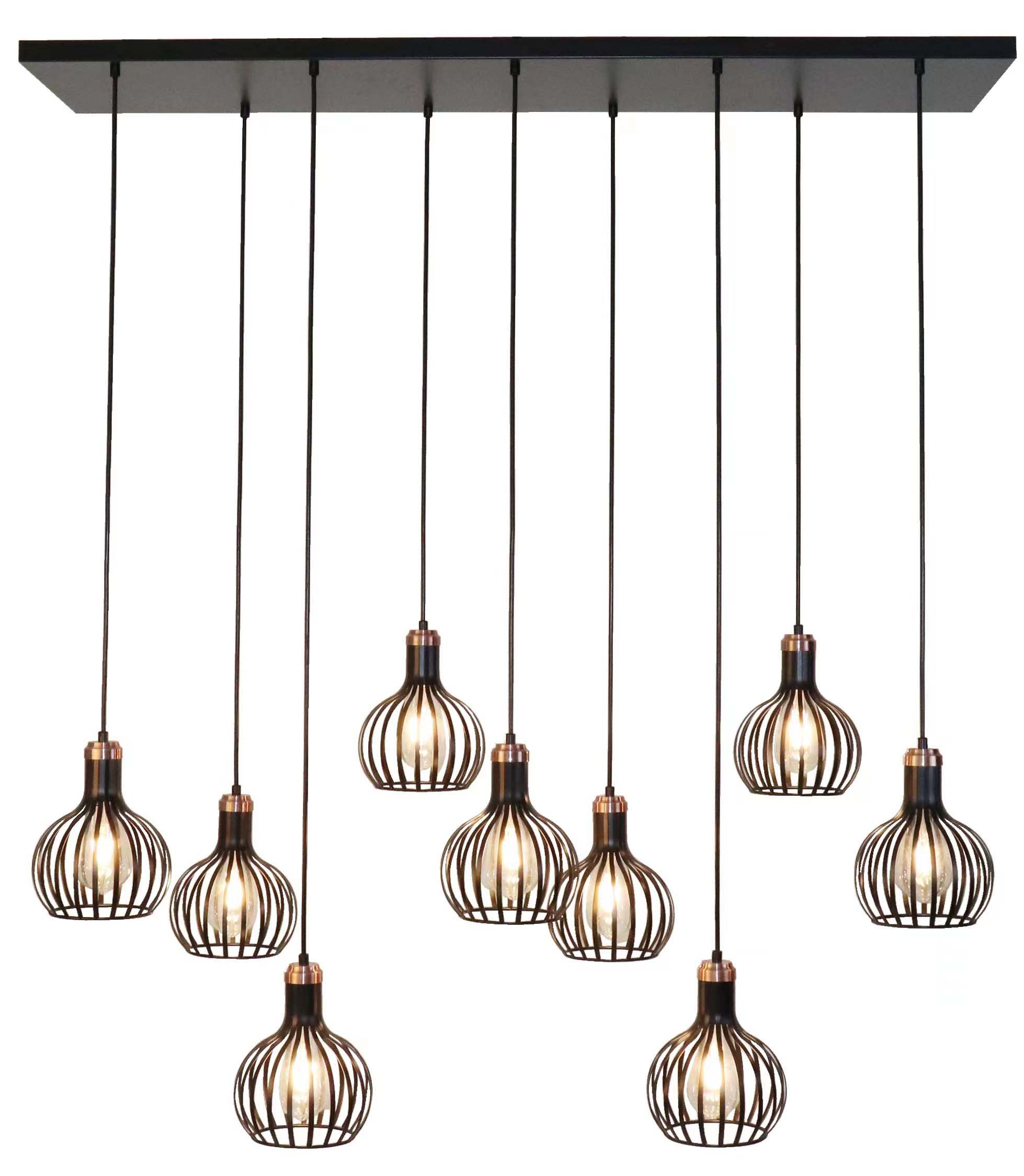 Hanglamp 9 pendels zwart koper E27 150 cm