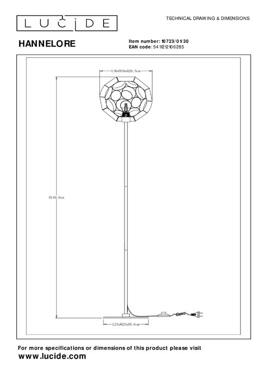 Lucide HANNELORE - Vloerlamp - Ø 30 cm - 1xE27 - Zwart