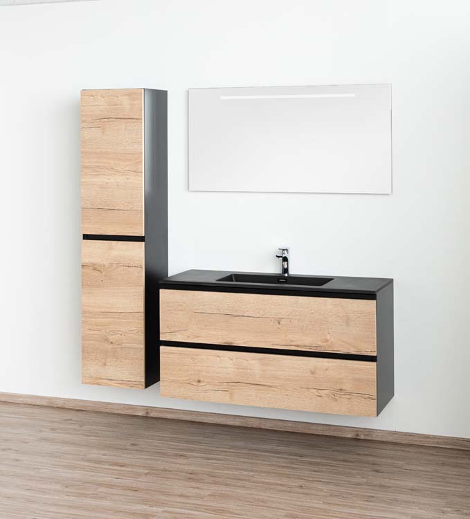 Meuble de salle de bain Dotan chêne chêne/noir 1200 mm lavabo mat noir