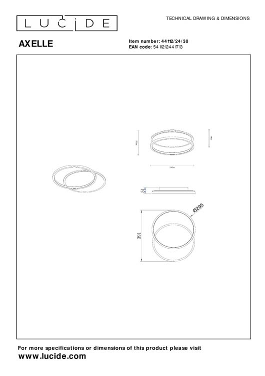 AXELLE - Plafonnier - LED Dim. - 1x24W 2700K - 3 StepDim - Noir