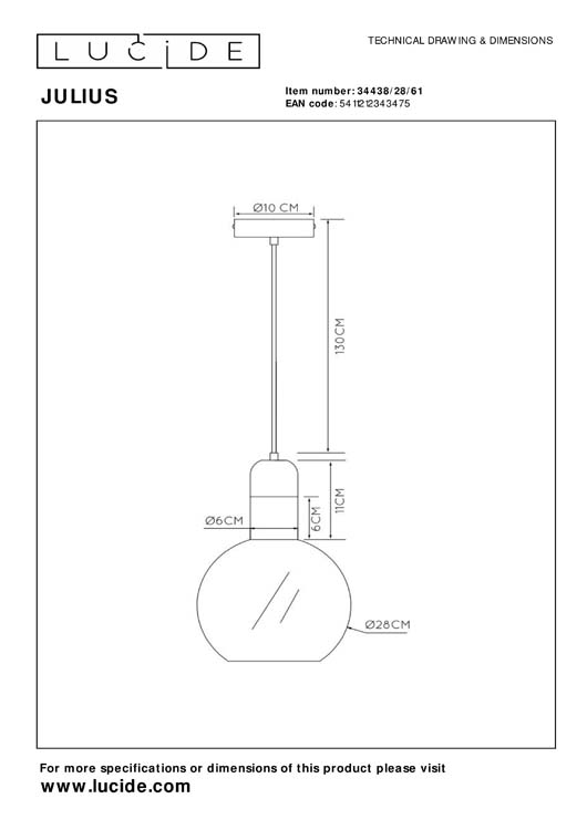 Lucide JULIUS - Suspension - Ø 28 cm - 1xE27 - Opalin