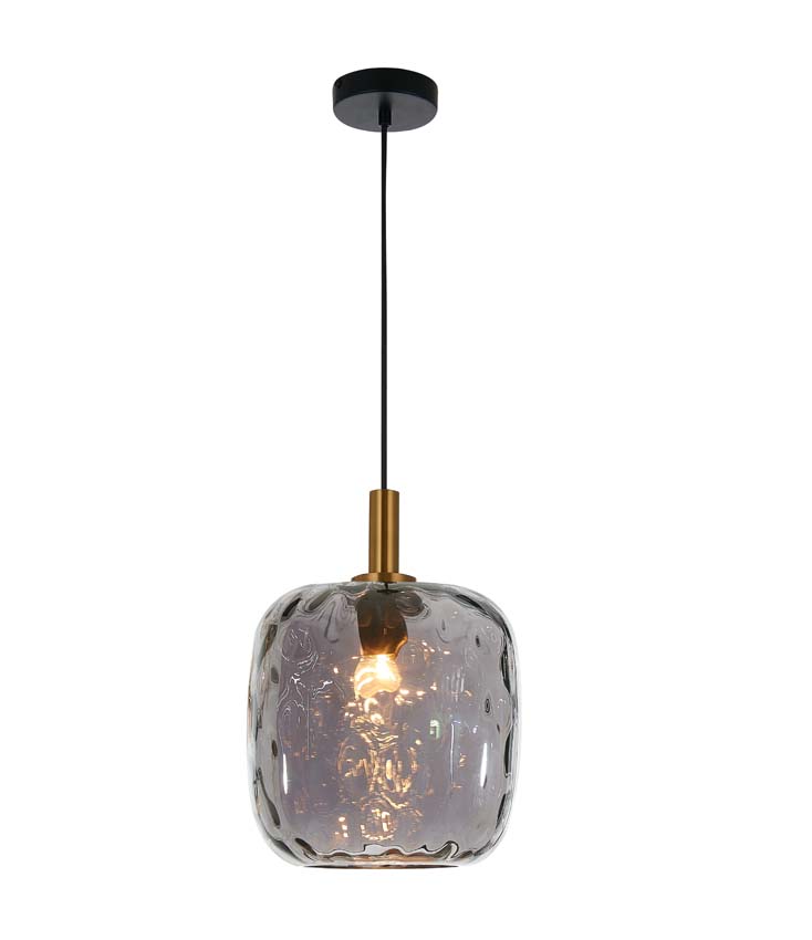 Luminaire suspendue noir/or verre gris diam 25 cm