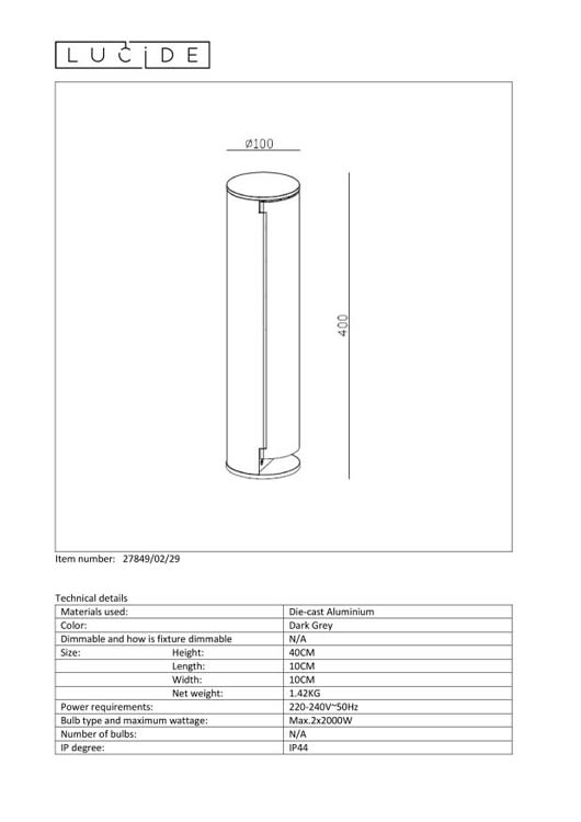 Lucide POWERPOINT - Buitenstopcontact zuil - Ø 10 cm - Antraciet