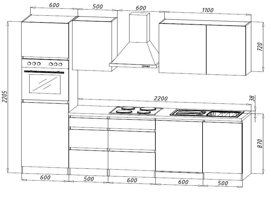 Keuken 280cm - greeploos - wit mat/wit - vitrokeramisch