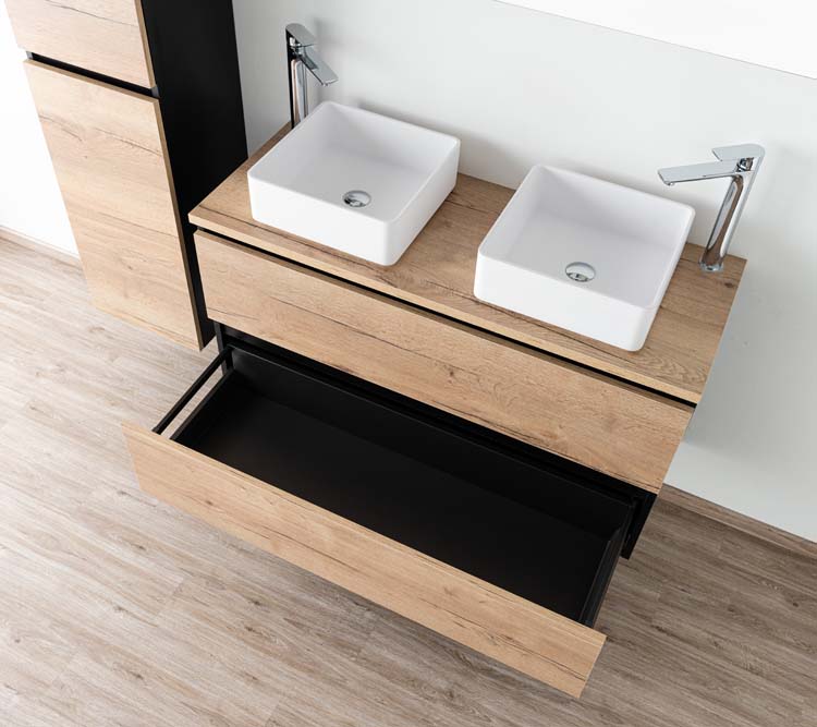 Meuble de salle de bain Dotan chêne/noir 1200 mm tablette en saillie melamine