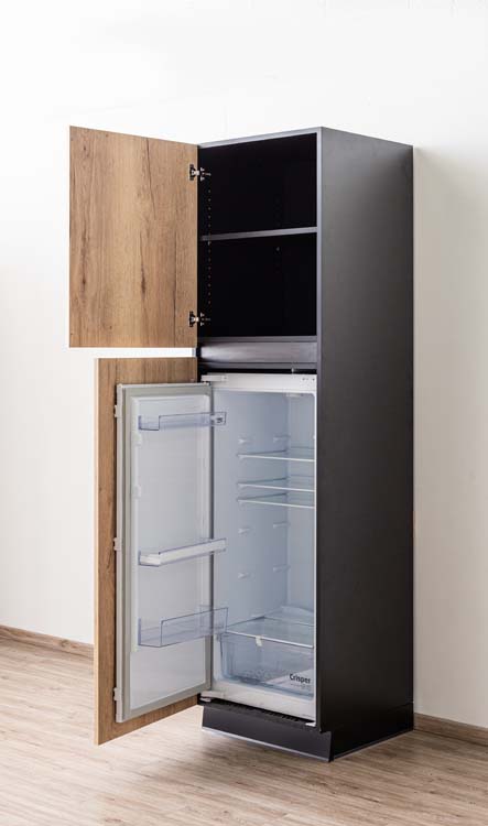 Armoire de cuisine Plenti pour réfrigérateur noir- look chêne