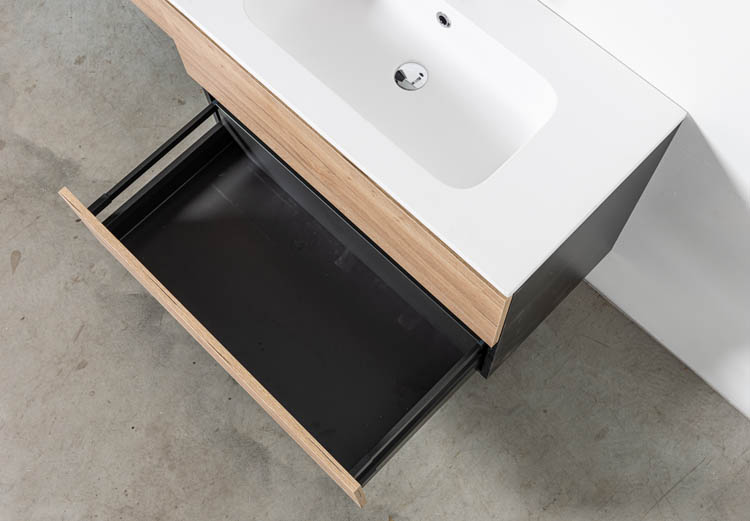 Meuble de salle de bain Dotan chêne/noir 900 mm lavabo mat