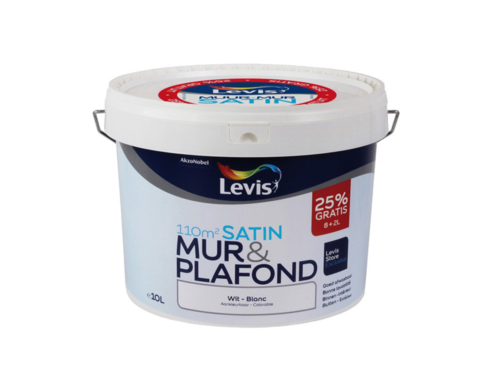 Levis muur en plafond wit satin 8L+25% GRATIS