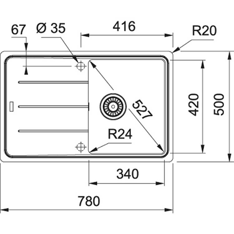 Franke inbouwspoelbak basis 780x500mm omkeerbaar platinum