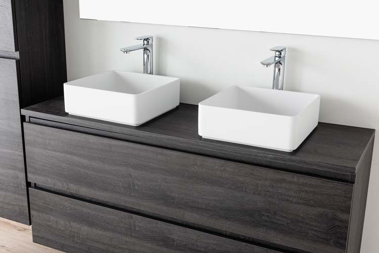 Meuble de salle de bain Dotan chêne foncé 1400 mm tablette en saillie melamine