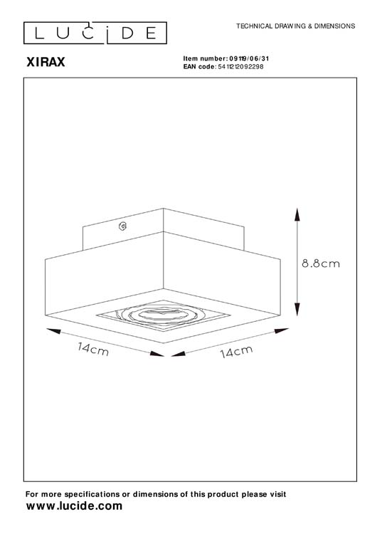 Plafondspot vierkant - LED - Dim to warm - GU10 - 5W 3000K/2200K - Wit/zwart