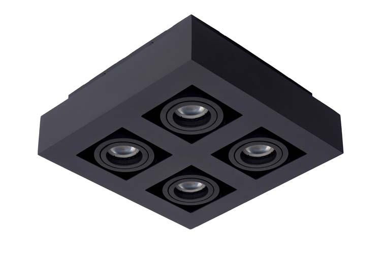 Lucide XIRAX - Plafondspot - LED Dim to warm - GU10 - 4x5W 2200K/3000K - Zwart