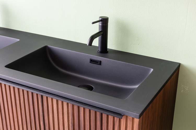 Meuble de salle de bain Soetkin noyer 2 tiroirs 1400 mm lavabo noir