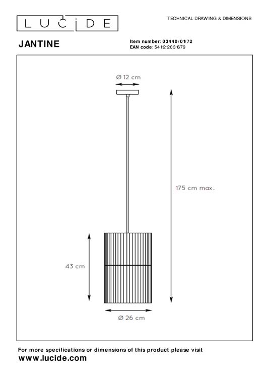 Lucide JANTINE - Hanglamp - Ø 26 cm - 1xE27 - Licht hout