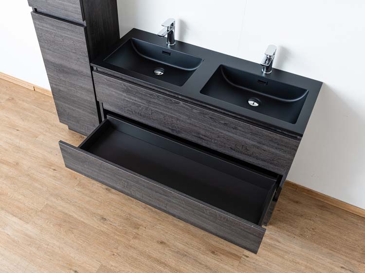 Meuble salle de bain Dotan chêne foncé 2 lavabo noir mat