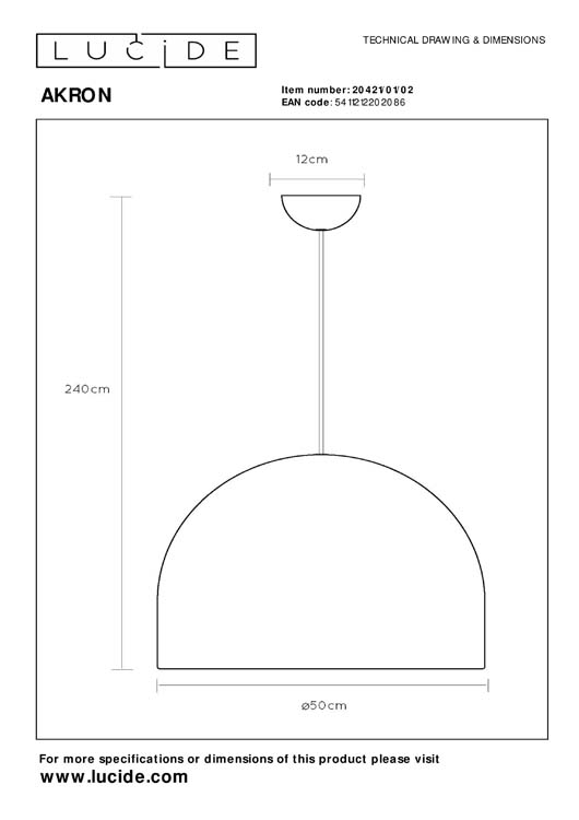 Lucide AKRON - Suspension - Ø 50 cm - 1xE27 - Or Mat / Laiton