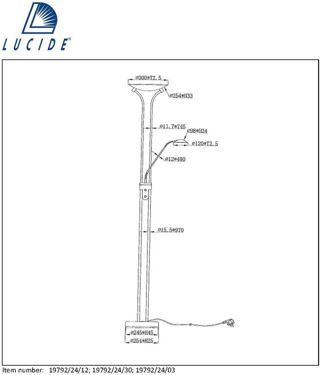 Lucide CHAMPION-LED - Lampadaire / lampe de lecture - Ø 25,4 cm - LED Dim. - 1x20W 3000K - Bronze