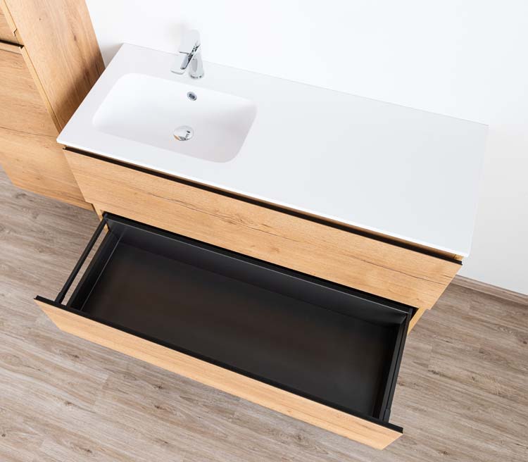 Meuble de salle de bain Daria chêne brun doré 1200 mm lavabo mat gauche