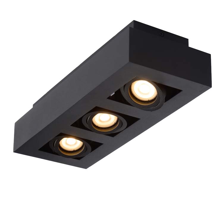 Lucide XIRAX - Plafondspot - LED Dim to warm - GU10 - 3x5W 2200K/3000K - Zwart