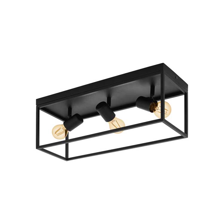 Plafondlamp E27 - 54x18cm - 3x40W - Zwart