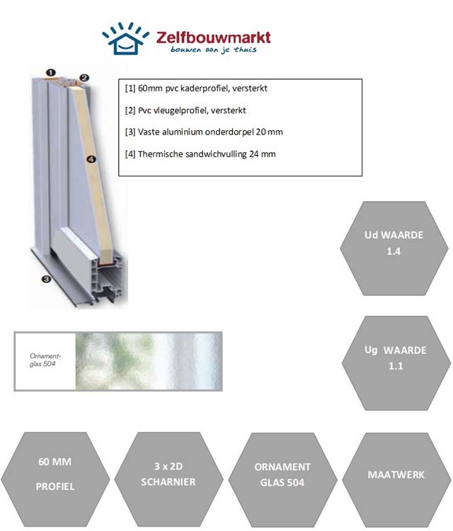 Buitendeur pvc antra/wit L MW  Sieg orna