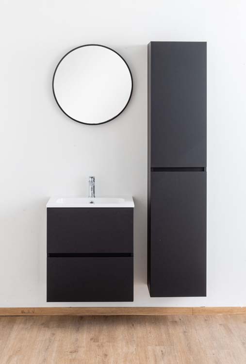 Meuble salle de bain Puro noir mat 600mm lavabo brillant