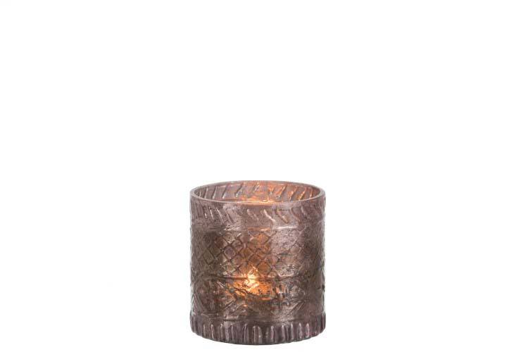 Theelichthouder Boho glas antiek zalm H11 cm