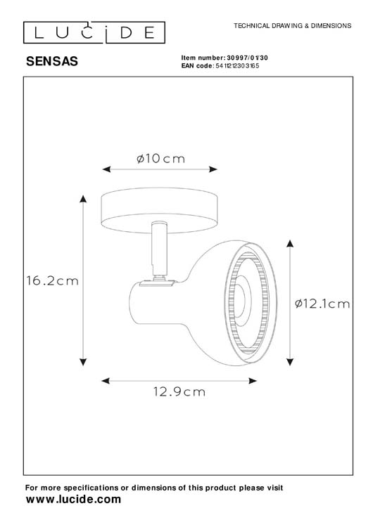 Lucide SENSAS - Plafondspot - 1xES111 - Zwart