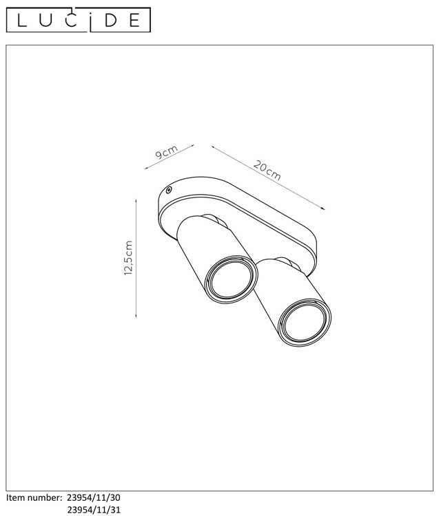 Lucide XYRUS - Plafondspot - LED Dim to warm - GU10 - 2x5W 3000K/2200K - Zwart