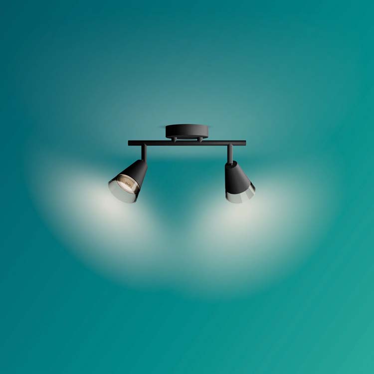 Spot plafond/mur - verre - dimmable - GU10 - 2x5W - lampe excl - noir